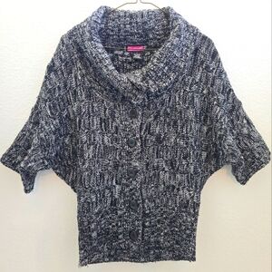 Vintage Say What? Black and Gray Cardigan Size Large Dolman Sleeves Chunky Knit